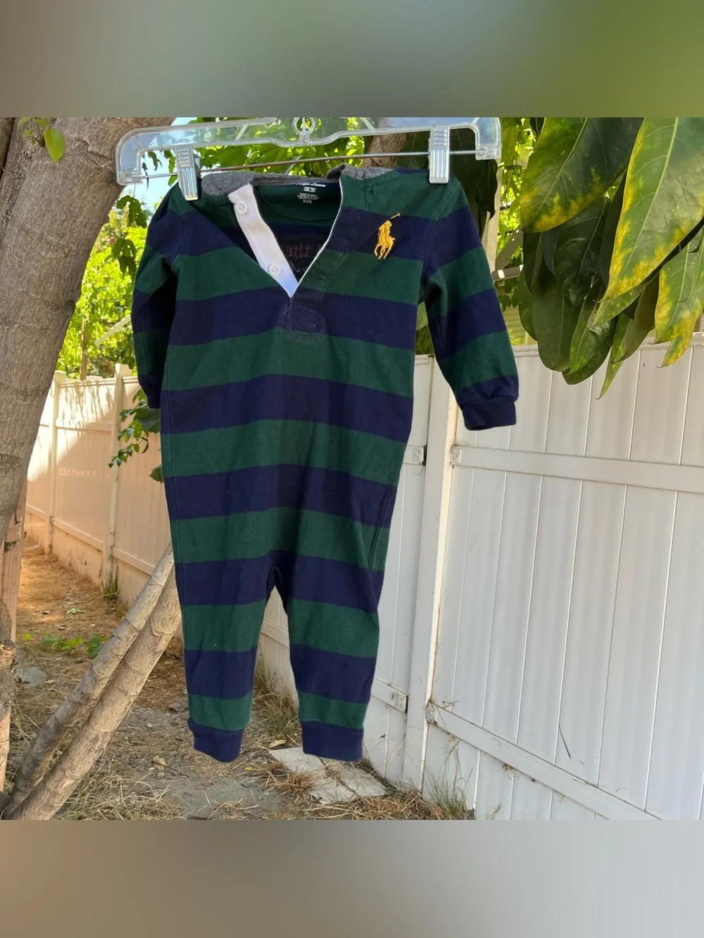 Polo Ralph Lauren Baby Rugby Stripe Hooded Romper 6M .